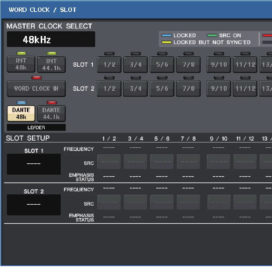 Fenêtre WORD CLOCK/SLOT SETUP de la QL5