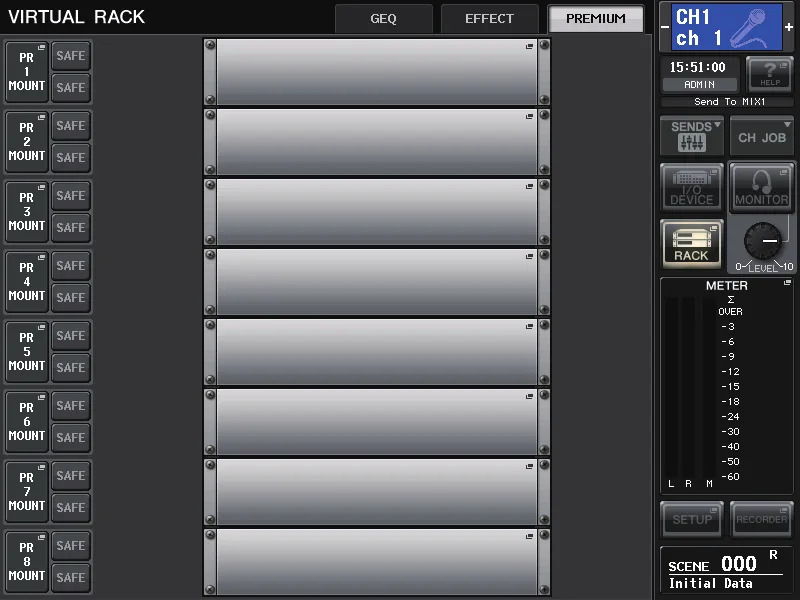 Fenêtre VIRTUAL RACK de la QL5, onglet PREMIUM