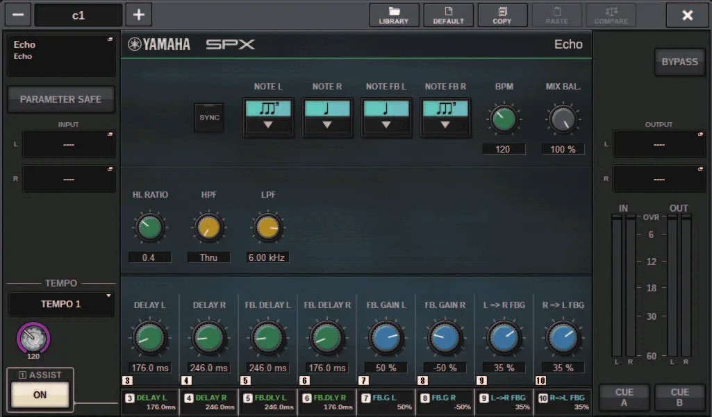SPX plug-in editing window (Echo effect) (RIVAGE PM series manual, interface shared by PM10/PM7/PM5)