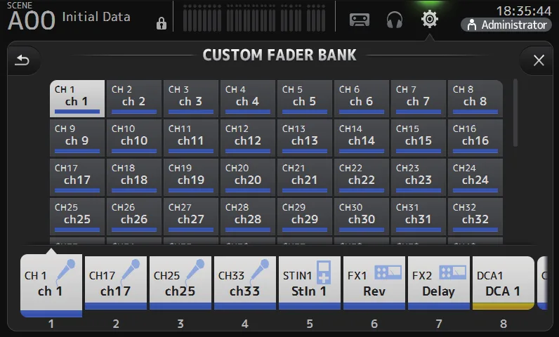 Écran CUSTOM FADER BANK de la TF5