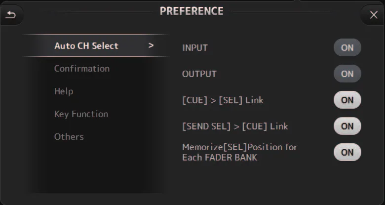 Écran PREFERENCE de la TF5