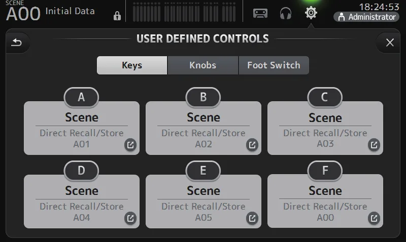 Écran USER DEFINED CONTROLS de la TF5