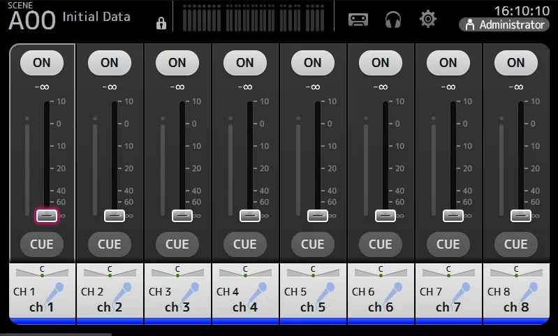 Écran OVERVIEW de la TF5, vue ON et faders