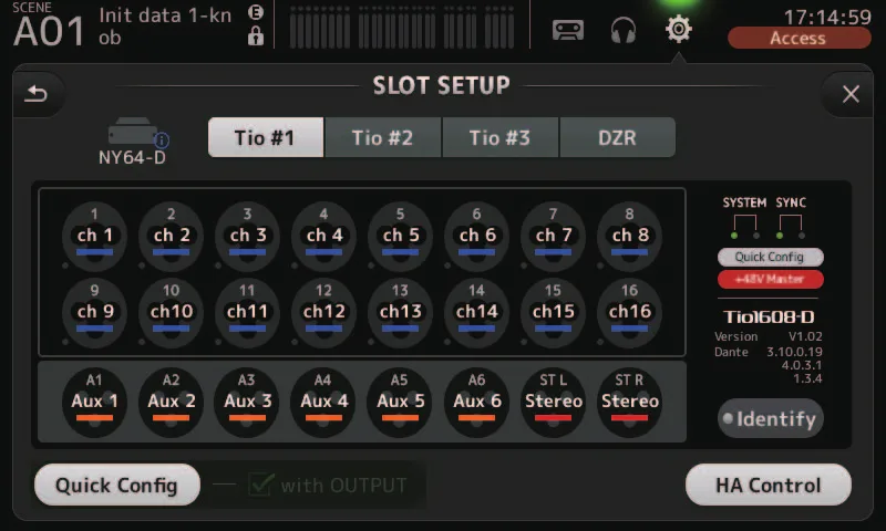 Écran SLOT SETUP de la TF5