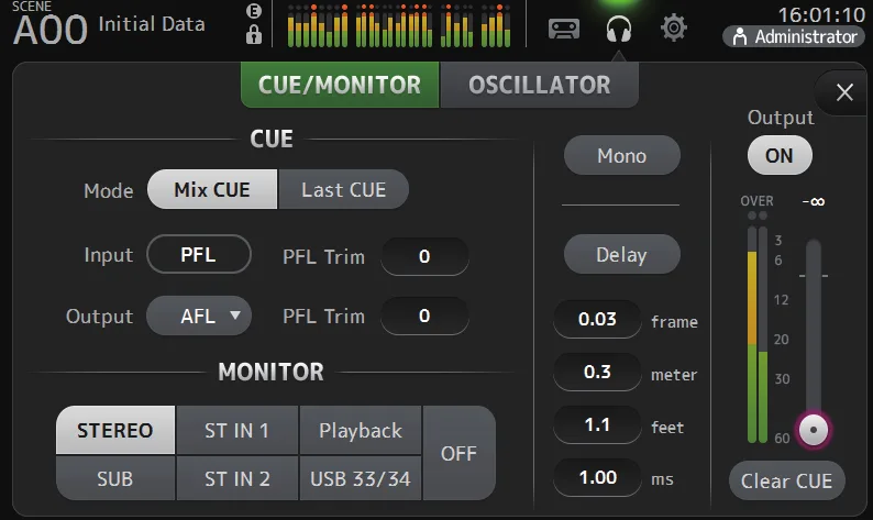 Écran CUE/MONITOR de la TF5