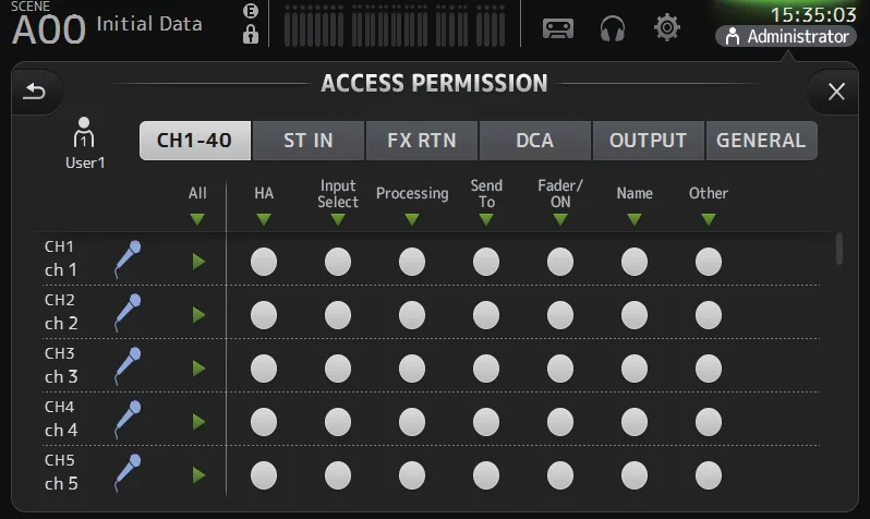Écran ACCESS PERMISSION de la TF5